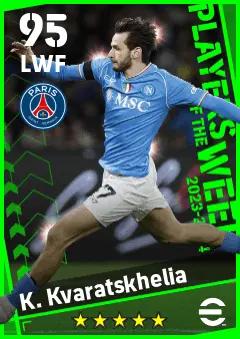 K. Kvaratskhelia eFootball 2026 player card — 95 OVR LWF
