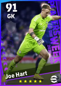 Joe Hart eFootball 2026 player card — 91 OVR GK