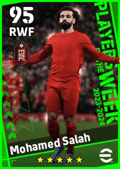 Mohamed Salah eFootball 2026 player card — 95 OVR RWF