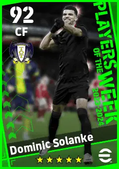 Dominic Solanke eFootball 2026 player card — 92 OVR CF