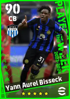 Yann Aurel Bisseck eFootball 2026 player card — 90 OVR CB