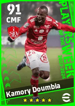 Kamory Doumbia eFootball 2026 player card — 91 OVR CMF