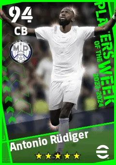 Antonio Rudiger eFootball 2026 player card — 94 OVR CB