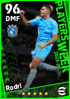Rodri eFootball 2026 player card — 96 OVR DMF
