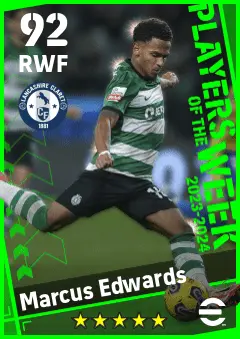 Marcus Edwards eFootball 2026 player card — 92 OVR RWF