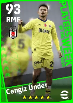 Cengiz Under eFootball 2026 player card — 93 OVR RMF