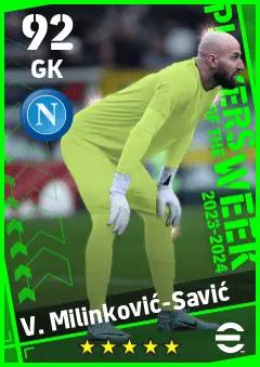 V. Milinkovic-Savic eFootball 2026 player card — 92 OVR GK