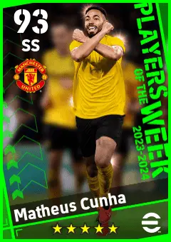 Matheus Cunha eFootball 2026 player card — 93 OVR SS