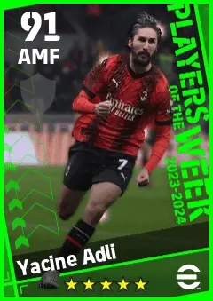Yacine Adli eFootball 2026 player card — 91 OVR AMF