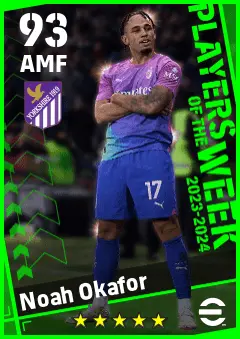 Noah Okafor eFootball 2026 player card — 93 OVR AMF