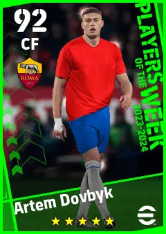 Artem Dovbyk eFootball 2026 player card — 92 OVR CF