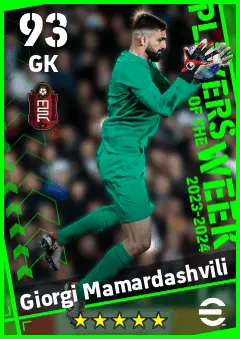 Giorgi Mamardashvili eFootball 2026 player card — 93 OVR GK