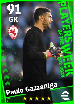 Paulo Gazzaniga eFootball 2026 player card — 91 OVR GK