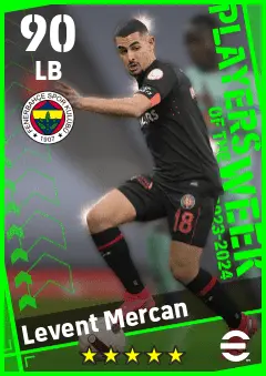 Levent Mercan eFootball 2026 player card — 90 OVR LB