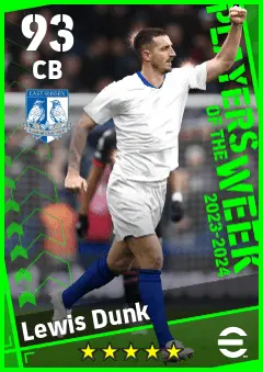 Lewis Dunk eFootball 2026 player card — 93 OVR CB