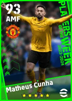 Matheus Cunha eFootball 2026 player card — 93 OVR AMF