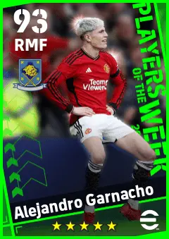 Alejandro Garnacho eFootball 2026 player card — 93 OVR RMF