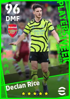 Declan Rice eFootball 2026 player card — 96 OVR DMF