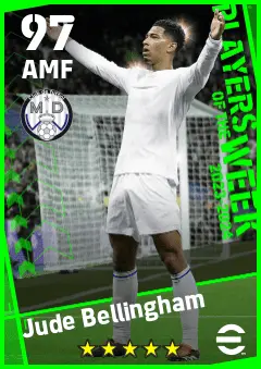 Jude Bellingham eFootball 2026 player card — 97 OVR AMF