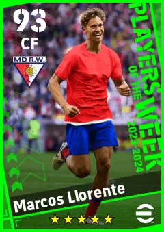 Marcos Llorente eFootball 2026 player card — 93 OVR CF