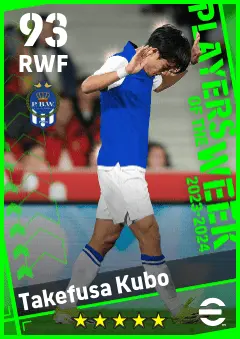 Takefusa Kubo eFootball 2026 player card — 93 OVR RWF