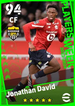 Jonathan David eFootball 2026 player card — 94 OVR CF