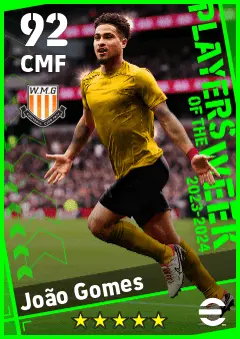 Joao Gomes eFootball 2026 player card — 92 OVR CMF