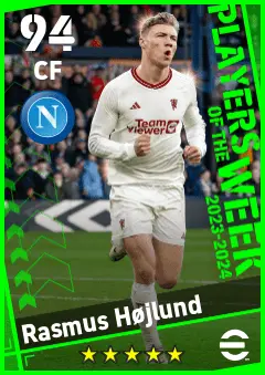 Rasmus Hojlund eFootball 2026 player card — 94 OVR CF