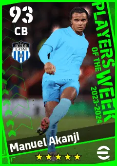 Manuel Akanji eFootball 2026 player card — 93 OVR CB