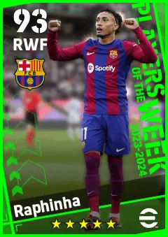 Raphinha eFootball 2026 player card — 93 OVR RWF