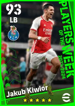 Jakub Kiwior eFootball 2026 player card — 93 OVR LB