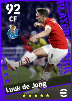 Luuk de Jong eFootball 2026 player card — 92 OVR CF