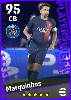 Marquinhos eFootball 2026 player card — 95 OVR CB