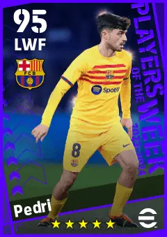 Pedri eFootball 2026 player card — 95 OVR LWF