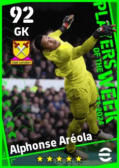 Alphonse Areola eFootball 2026 player card — 92 OVR GK