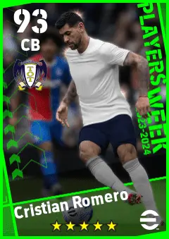 Cristian Romero eFootball 2026 player card — 93 OVR CB