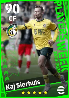Kaj Sierhuis eFootball 2026 player card — 90 OVR CF