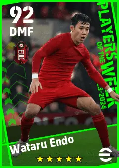 Wataru Endo eFootball 2026 player card — 92 OVR DMF