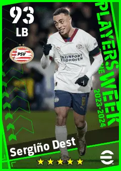 Sergino Dest eFootball 2026 player card — 93 OVR LB