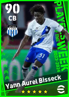 Yann Aurel Bisseck eFootball 2026 player card — 90 OVR CB