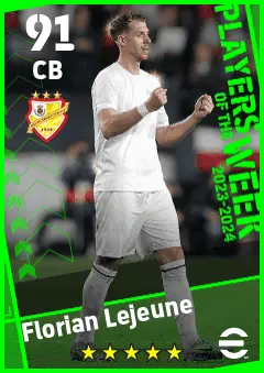 Florian Lejeune eFootball 2026 player card — 91 OVR CB