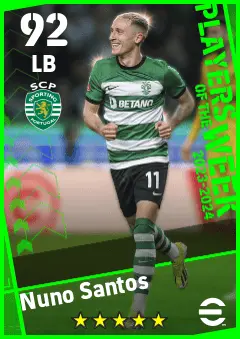 Nuno Santos eFootball 2026 player card — 92 OVR LB