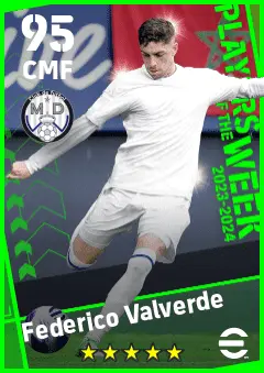 Federico Valverde eFootball 2026 player card — 95 OVR CMF
