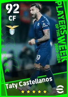Taty Castellanos eFootball 2026 player card — 92 OVR CF
