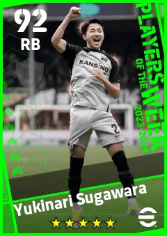 Yukinari Sugawara eFootball 2026 player card — 92 OVR RB