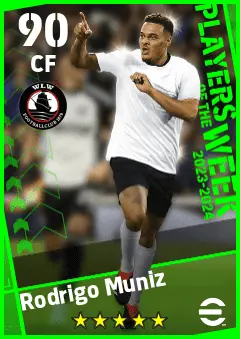 Rodrigo Muniz eFootball 2026 player card — 90 OVR CF