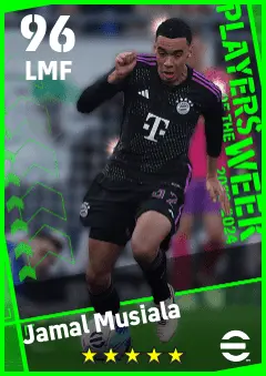 Jamal Musiala eFootball 2026 player card — 96 OVR LMF