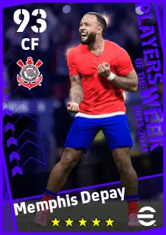 Memphis Depay eFootball 2026 player card — 93 OVR CF