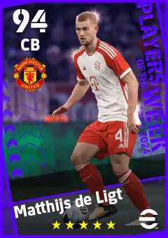 Matthijs de Ligt eFootball 2026 player card — 94 OVR CB