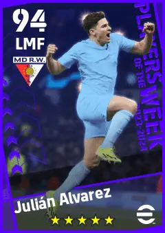Julian Alvarez eFootball 2026 player card — 94 OVR LMF